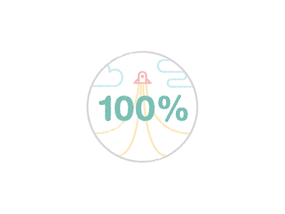 100% Score Illustration 100 badge clouds colors drawing flat icon illustration lite rocket scribble sticker