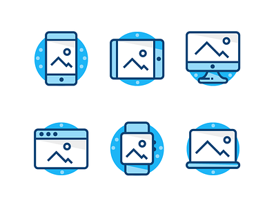 Blue Device Icons apple watch blue browser ipad iphone line icons mac macbook mobile shading shadows strokes