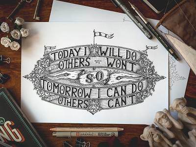 Today I Will Handlettering decorative ink lettering motivation quote stippling typography vintage