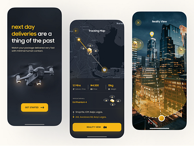 Drone Delivery App courier delivery app dji drone drone app drone delivery drone delivery app logistics minimal minimalistic mobile app order tracking quadcopter simple tracking app ui ui concept ui design