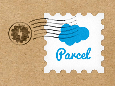 Parcel logo blue branding cloud gear logo postage stamp stamp cancellation