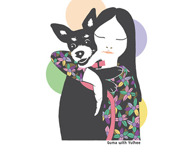Guma & Yulhui adorable dog flower girl illust illustration korea love pastel