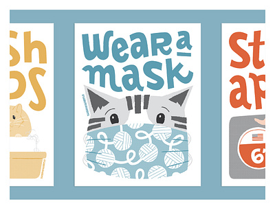 Stop the Spread of COVID-19: Wear A Mask cat design illustration poster probono typography vectorart