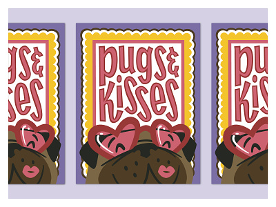 Pugs and Kisses Valentine's Day Card card design digital art digital illustration dog dog illustration etsy illustration pug pug illustration typography valentines valentines day vector vector art