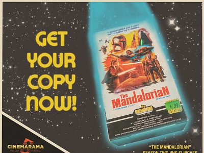 Mando Season 2 VHS ad 1980s analog cinemarama design graphic design illustration poster retro starwars the mandalorian vhs
