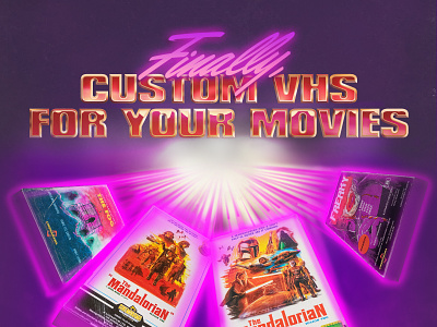 "Finally Custom VHS..." promotional graphic 1980s 1990s analog branding cinemarama design graphic design illustration print retro vhs