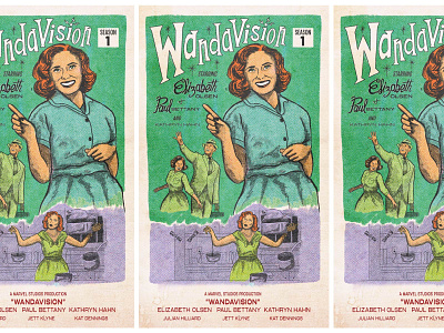 WandaVision 50s 60s analog cinemarama colorlab design graphic design halftone illustration marvel midcentury poster retro retrosupply vhs vision wanda maximoff wandavision