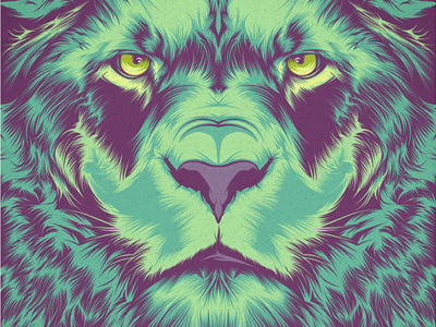 Violet Minds // Lion artwork eyes face feline green hair illustration illustrator king lion vector violet