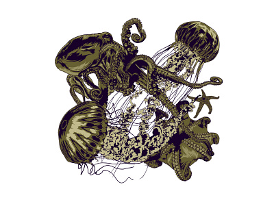 UNDER THE SEA artwork creative creative design digital editorial fashion illustration illustration illustrator jellyfish magazine octopus pattern pattern art pattern design starfish vector