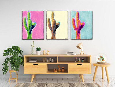 Untitled Saguaros Triptych digital art mixed media art photography pop art