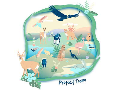 Protectc Theam animales aves botánico cartel estampa extincion fauna flora floral grupo ilustraciondigital ilustración ilustrator mamíferos manada naturaleza texture