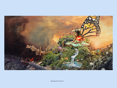 Fotocomposición amor animales arte digital botánico colores diseño fotocomposición fotomontaje ilustración mariposa naturaleza niña tarjeta