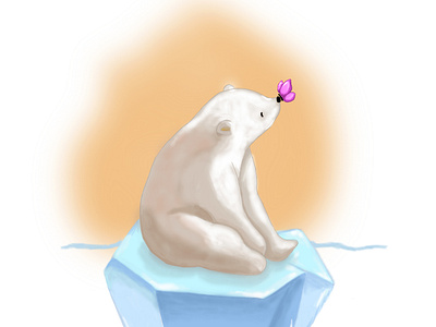 Osito Polar animal azul blanco celeste extinción frío hielo ilustración mariposa naranja naturaleza oso pelaje polar rosa tierno