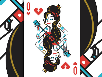 Queen Amy amy winehouse character design flat hearts illustration linear pinup playing cards poker vector