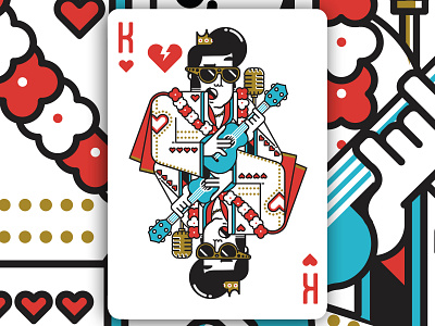 The King - Pop Stars Playing Cards character elvis elvis presley flat illustration king linear playing cards poker ukelele vector