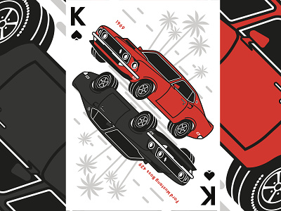Muscle Cards - Ford Mustang Boss 429 flat ford illustration linear muscle cars musclecar mustang playing cards poker vector