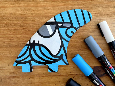 Surfboard fin #1 blue fin handmade moustache pinna posca poscaart quilla surf surfart surfboard