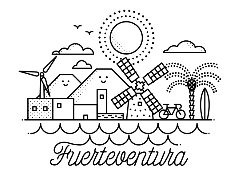 Fuerteventura postcard animation design flat fuerteventura gif illustration island linear loop postcard vector