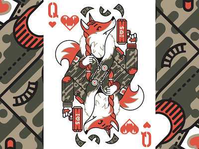 Fox Queen - HYPEBEAST PLAYING CARDS cash character flat fox illustration linear playing cards poker supreme vector