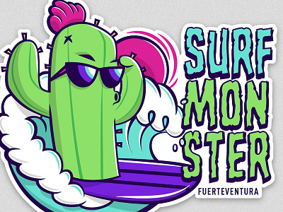 SurfMonster Fuerteventura - Cactus cactus sticker sunset surf wave