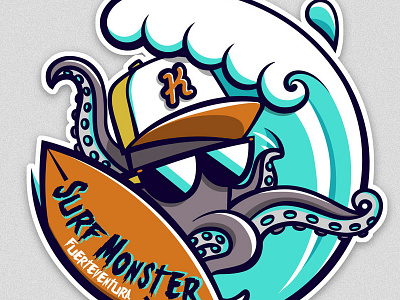 SurfMonster Fuerteventura - Kraken character illlustration kraken monster sticker surf wave
