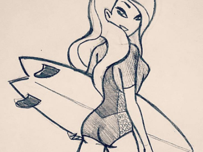 Surfer board pinup surfer