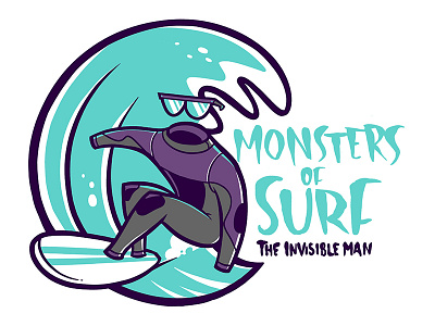 MonstersOfSurf - Invisible Man character drawing glasses illustration invisible monster ocean sticker surf surfboard wave