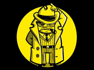 Detective angry character crime detective hat lllustration man noir yellow