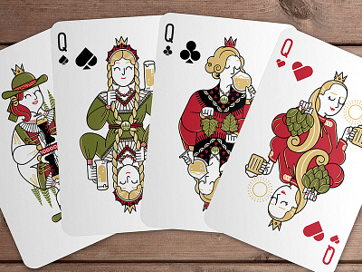 Beer playing cards - QUEENS beer brewery characters illustrations moustache playing cards poker queen queens