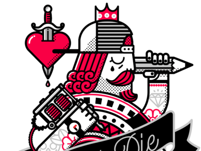 KING of INK character heart illustration ink king linear oldschool poker red tattoo tattoo design vector