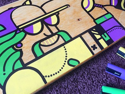 Boards & poscas #3 character colourish design flat illustration joker linear posca skateboard wood