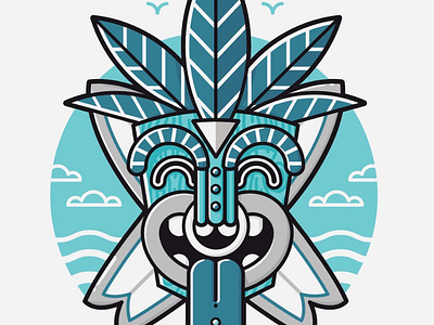 TIKI SURF character flat god illustration joker linear mask surf surfart tiki tribal vector