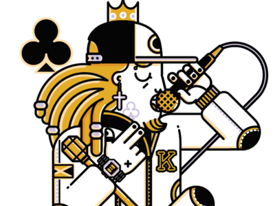 KING OF TRAP character clubs crown flat illustration king linear playing cards poker rasta singer trap vector