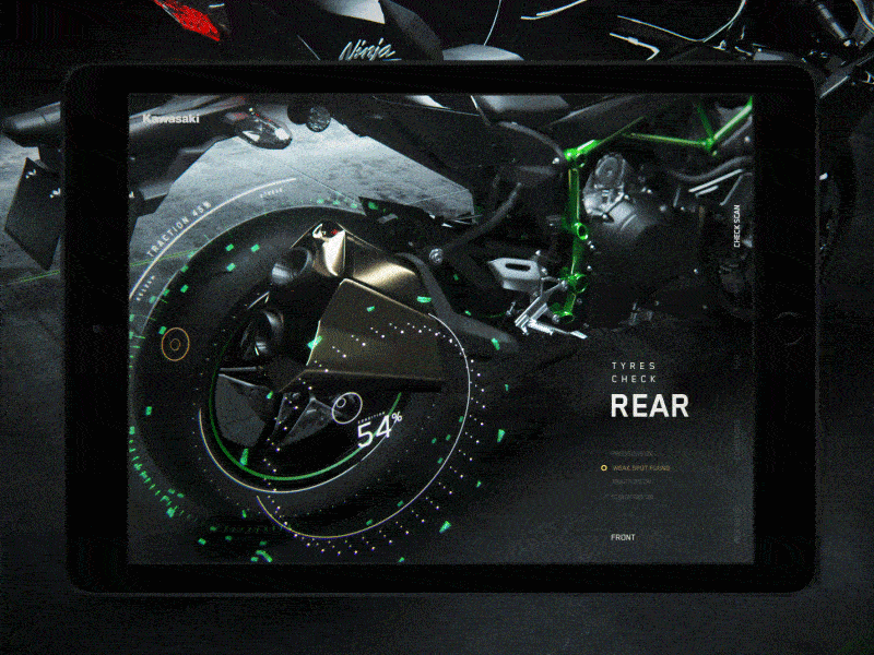 AR App - Kawasaki H2 Concept 3d animation ar augmentedreality automotive design c4d design futuristic ui kawasaki motorcycle octanerender product trend ui visual visualdesign