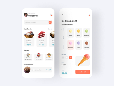 Ice cream ordering app design