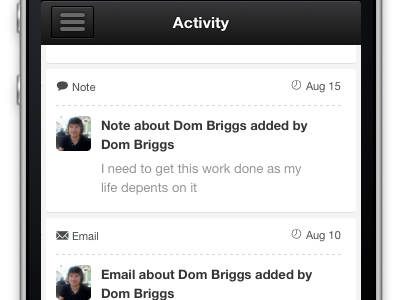 Activity Screen activity app crm icons iphone mobile ui