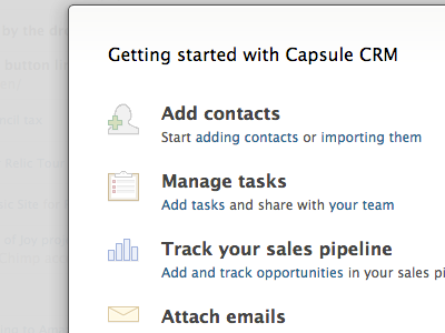 Getting Started app blank slate clean crm css dialog html icon icons modal profile settings ui user interface ux