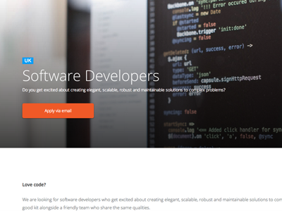 Developers Job page app clean code css css3 design developers html jobs modern photo web webdesign website white
