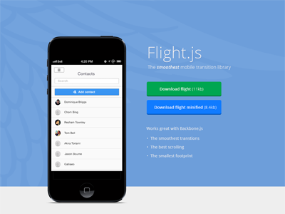 Download Flight app button clean css homepage html iphone javascript mobile ui web design website