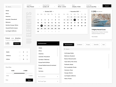 UI design components accordian booking booking website card component library components cruise design elements design kit drop down interface ocean sea ship typography ui ui elements ui kit ux widget