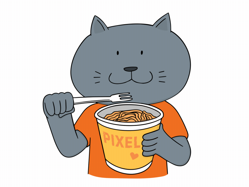Omnomnom 2d animation aftereffects animation cat cats chews cute dinner motion design noodles