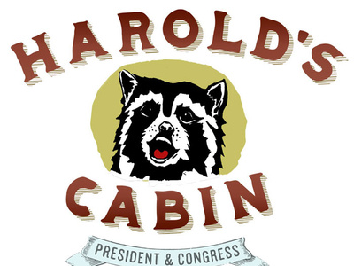 Harolds Cabin Lock Up Just Raccoon Web illustration logo typogaphy
