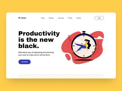 Productivity App Landing Page app chart clock design illustration landing logo management minimal product productivity red time time management ui ux violet web website yellow