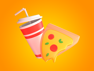 Fast Food 3d b3d blender3d cheese cola cup design fast food icon illustration modeling pizza render