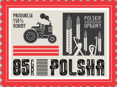Poststamp for promo-postcard illustration plantation polish postcard poststamp retro tractor vector wheat