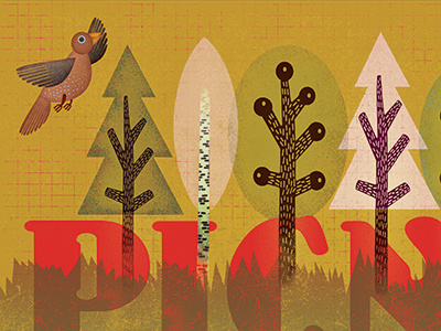Picnic Illustration animals bird forest fox illustration photoshop picnic poster retro trees woods