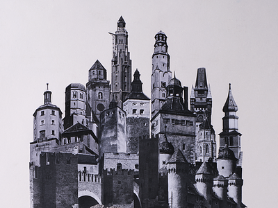 Castle Collage analogue black collage graphic design illustration old postcard poster print vintage white