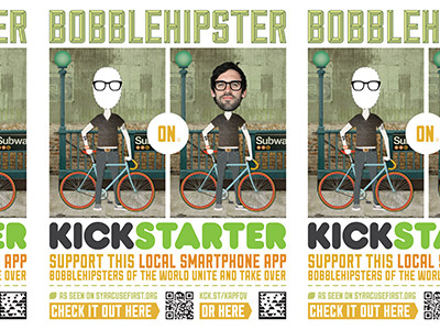 Bobblehipster Flyer 2ndnature app bobblehipster distressed flyer hipster illustration indie kickstarter losttype print qr quoss sullivan texture typography vegan