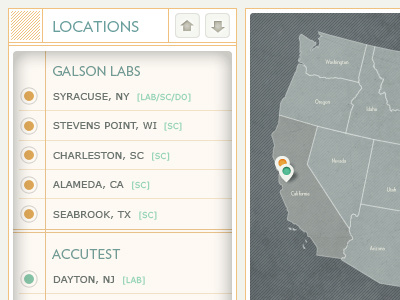 Laboratory Locator. interactive lab map quoss quoss.co retro science technology web website