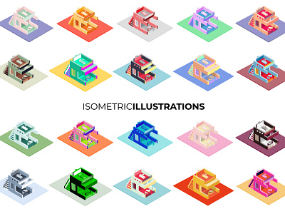 Isometric 3D House Illustrations 3d ilustration cafe cute house illustration isometric isometric design isometric illustration minimalist modern motel sale